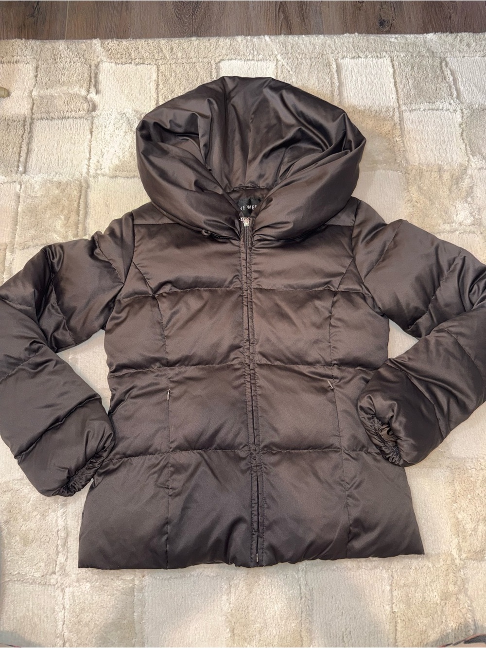 Women’s Down Feather Filled Puffer Jacket Brown with collar — chocolate brown M